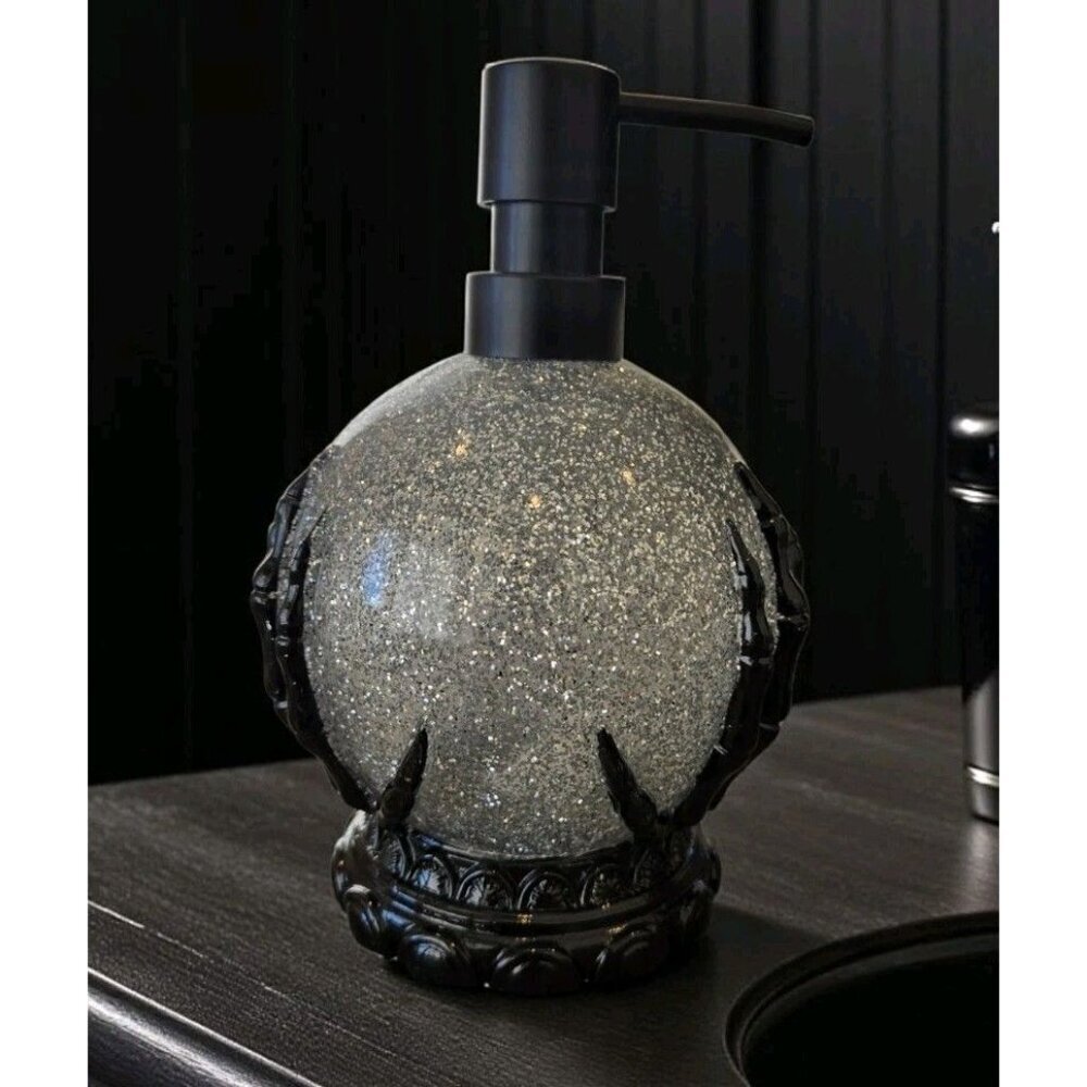 New Silver Glitter Witches Hands Crystal Ball Halloween Soap Dispenser Spooky